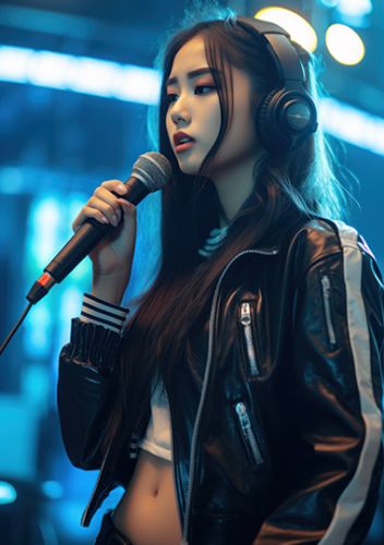 cute Asian girl with a microphone, c-pop